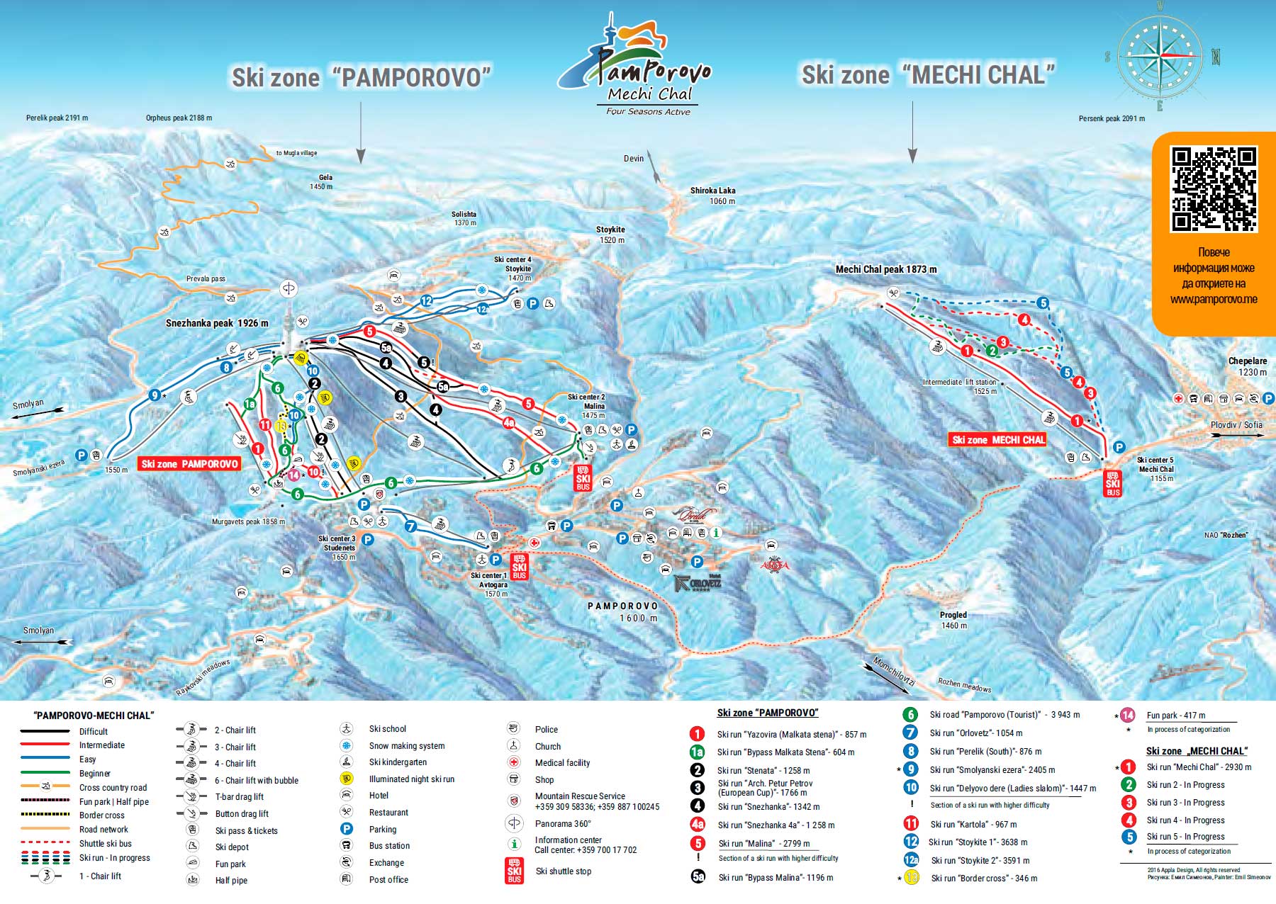 Map of the Pamporovo and Chepelare resorts