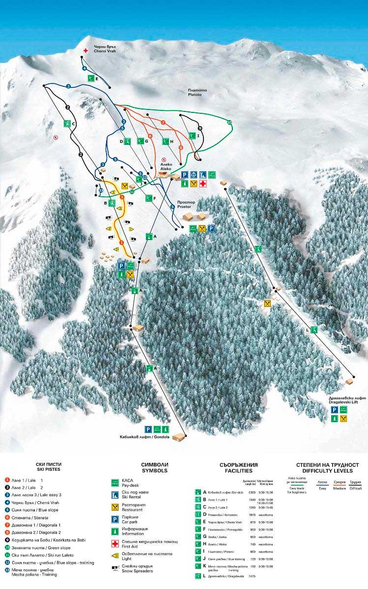 Map of the slopes at Vitosha ski resort
