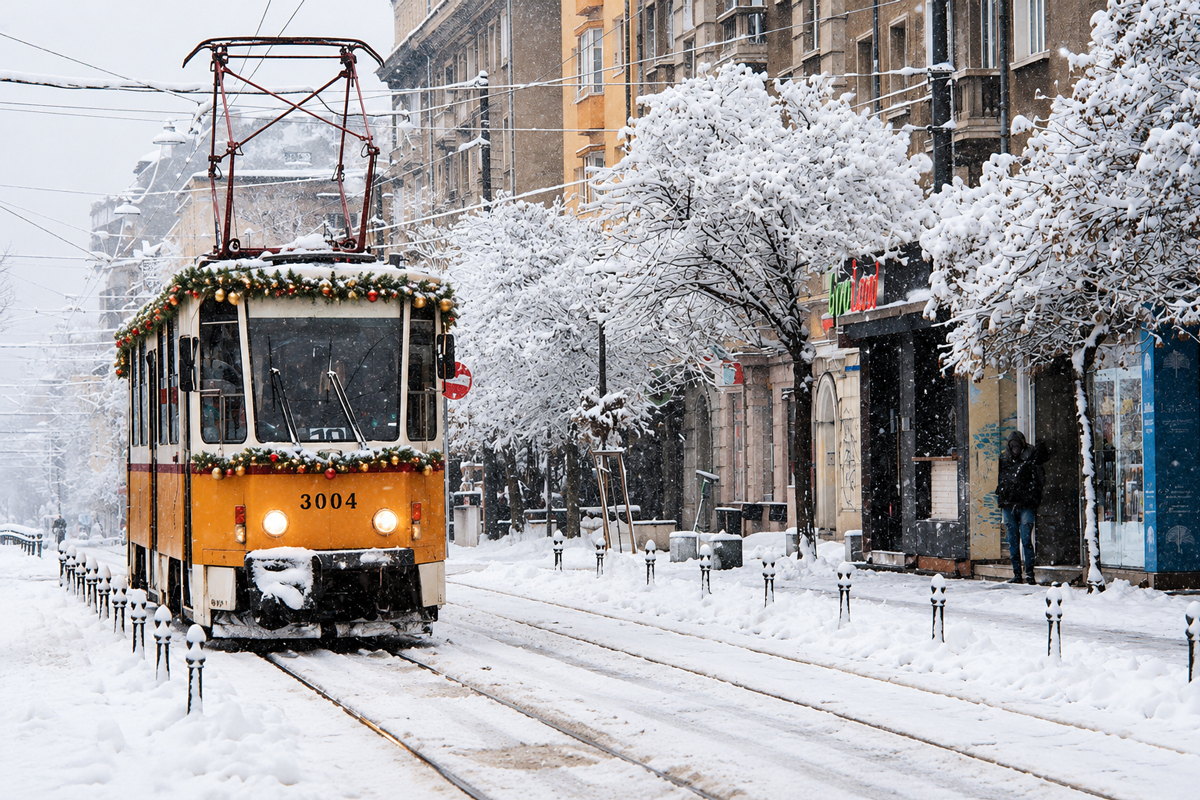 Sofia tram in winter