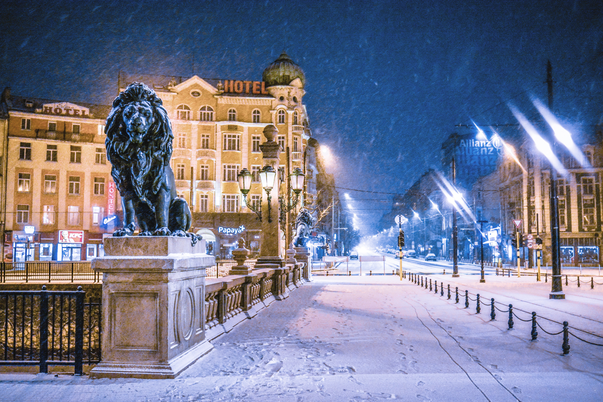 Lion's Bridge in Sofia in winter